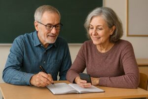 Bitcoinlehrer und Schülerin